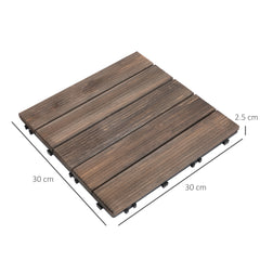 27 Pcs Solid Wood Interlocking Decking Tiles For Patio, Balcony, Roof Terrace, Hot Tub, Black, (30 x 30 cm Per Piece)