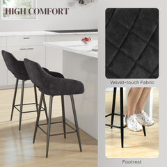 Set of Two Velvet-Feel Bar Stools - Grey