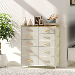 Chest of Ten Fabric Drawers - Beige