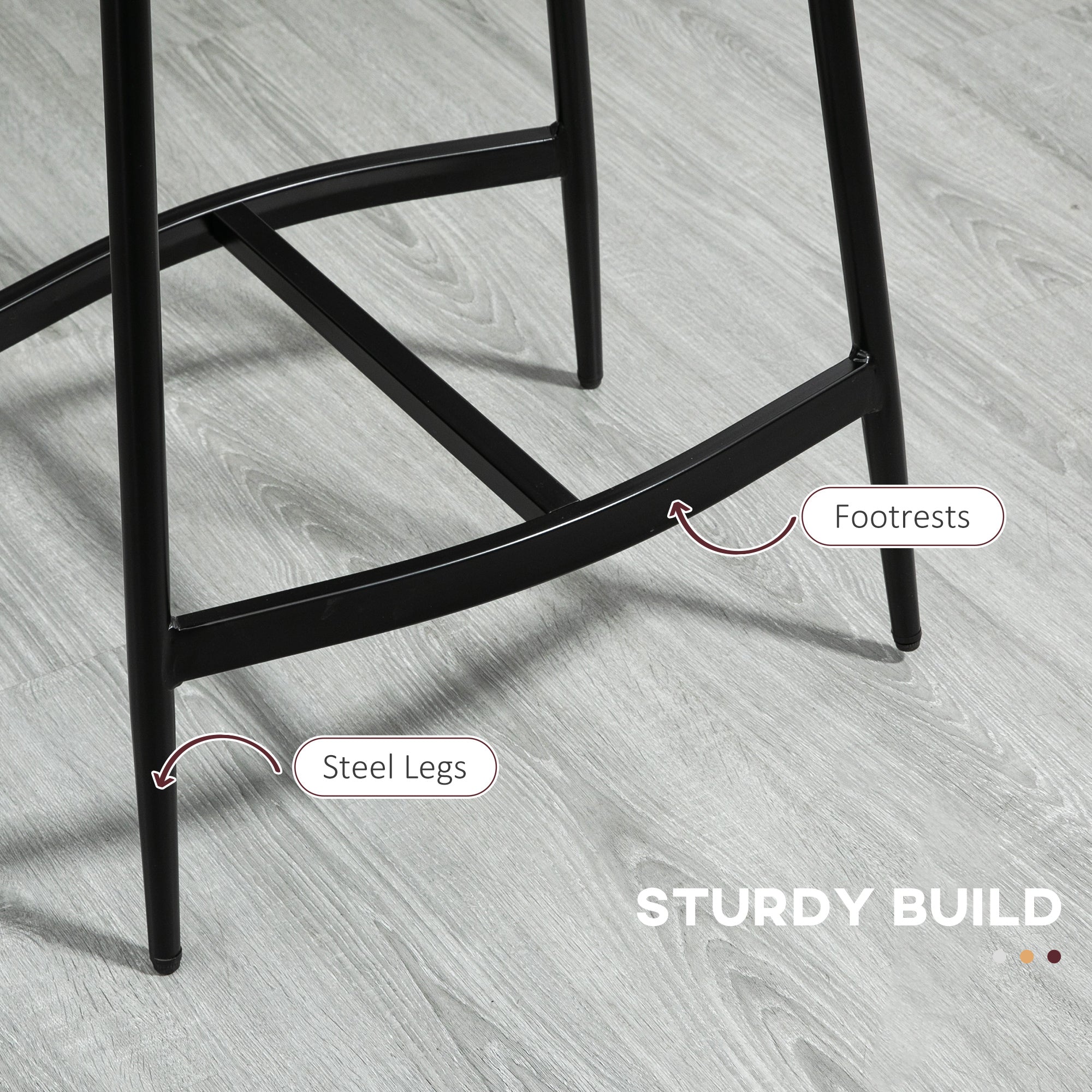Breakfast Bar Stools Set of 2, Microfibre Upholstered Barstools, Industrial Bar Chairs with Curved Seat and Steel Frame for Dining Room, Kitchen, Grey
