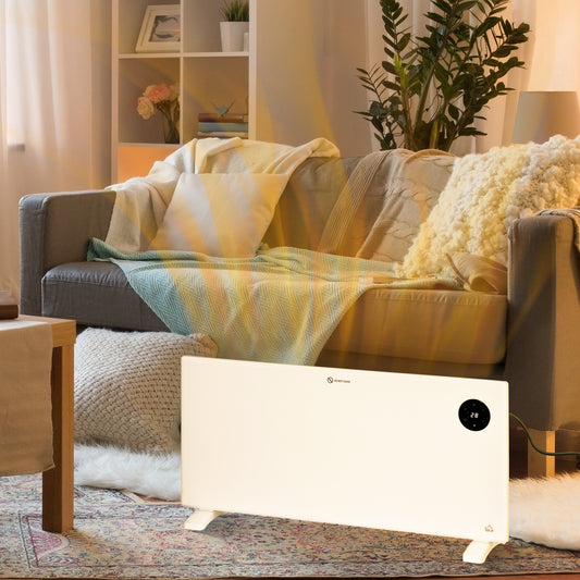 Fynco - 2000W Electric Convector Heater, Freestanding or Wall Mounted, Space Heater with Adjustable Thermostat, Timer, White