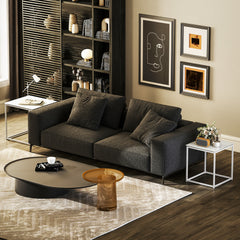 Nest of Tables, Set of 2 Coffee Table, Side Tables with Tempered Glass Desktop and Metal Frame for Living Room, Bedroom, Office, White