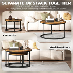 Fynco - Set of Two Wood-Effect Stacking Tables - Rustic Brown