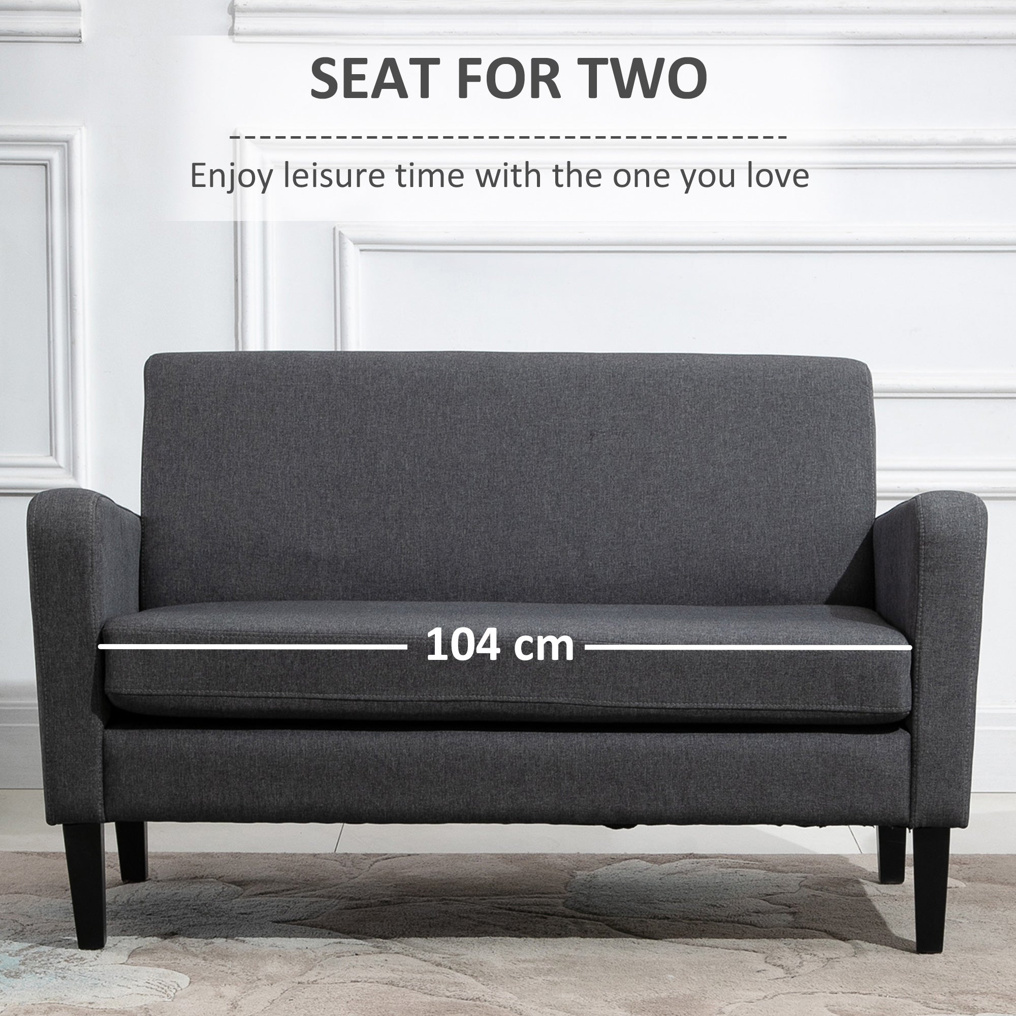 Linen Modern-Curved 2-Seat Sofa Loveseat w/ Thick Cushion Wood Legs Foot Pads Single Compact Home Furniture Grey