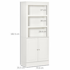 Kitchen Cupboard with 6-tier Shelving, Freestanding Storage Cabinet, Pantry Cupboard with 3 Open Compartments and Double-door Cabinet with Adjustable Shelves, White