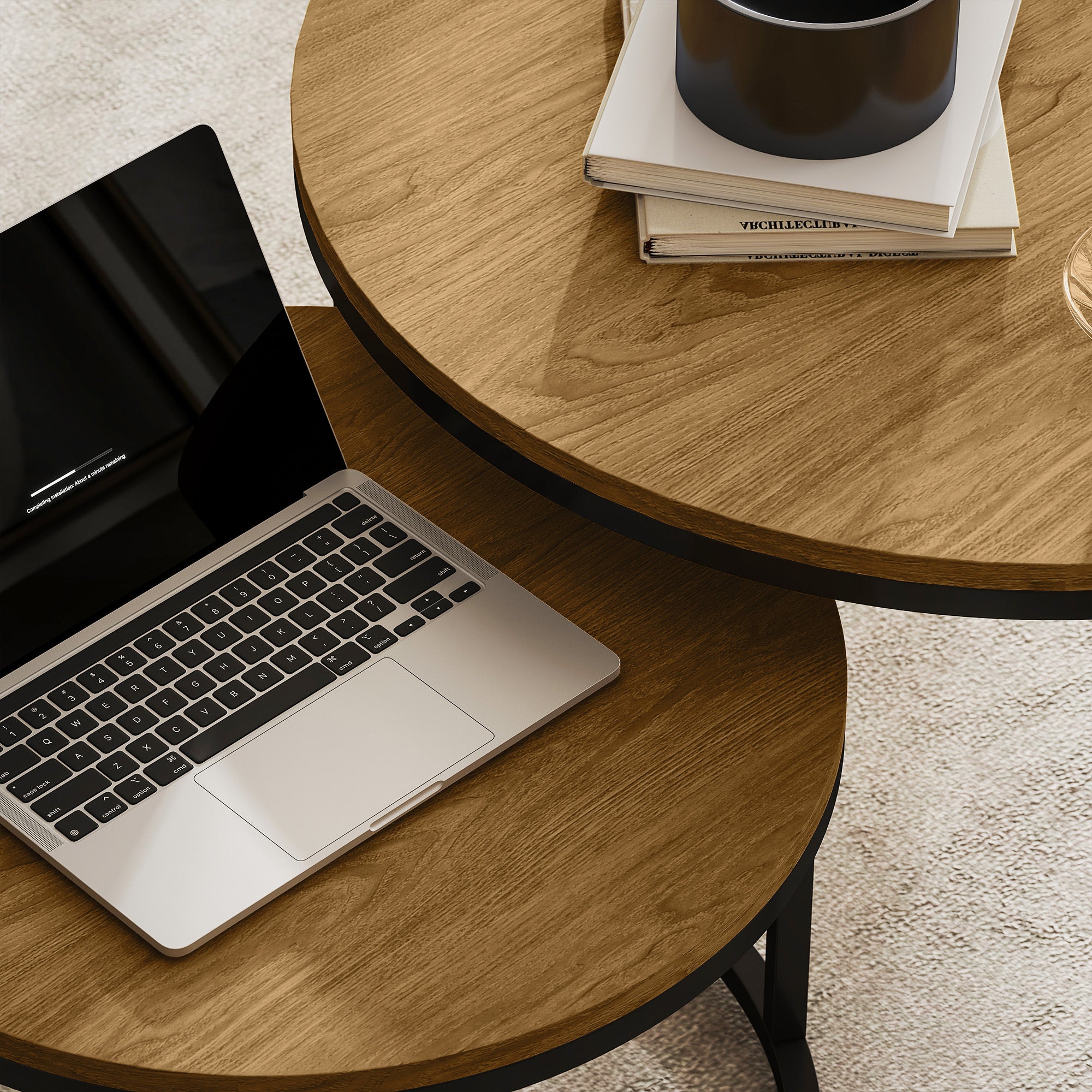 Fynco - Set of Two Wood-Effect Stacking Tables - Brown