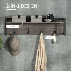 Wall Coat Rack with 4 Hooks Floating Shelf with Storage Rack for Keys, Clothes, Bags for Hallway, Entryway, 80 x 20 x 22.5 cm, Grey