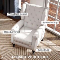 Wingback Accent Chair, Retro Upholstered Button Tufted Occasional Chair for Living Room and Bedroom, Cream White