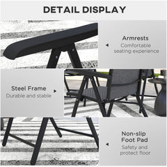 Set of Four Folding Garden Chairs, with Seven-Position Adjustable Backs, Grey