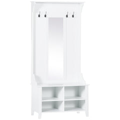 Hallway Furniture Set Shoe Bench Storage Mirror Cabinet Coat Rack Multiple Cubes Hangers Organiser Shelves w/ 4 Hooks