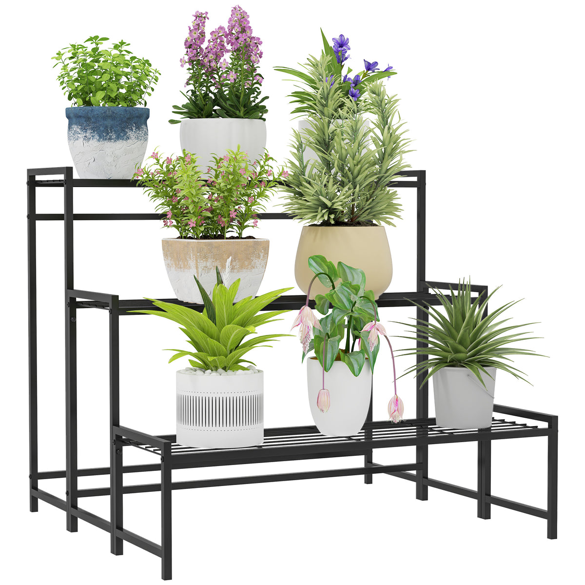 Fynco - Three-Tier Metal Plant Shelf - Black