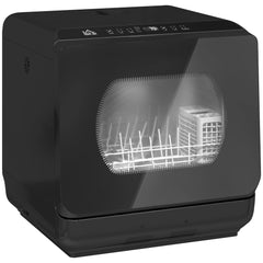 Fynco - Table Top Dishwasher with Built-in 6L Water Tank, Mini Countertop Dishwasher with 6 Programs, 4 Place Settings, Black