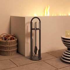 Fynco - 5 Pieces Fireplace Tools Set, Metal Fireplace Accessories Fireside Companion Set with Broom, Shovel, Poker and Bucket, Silver