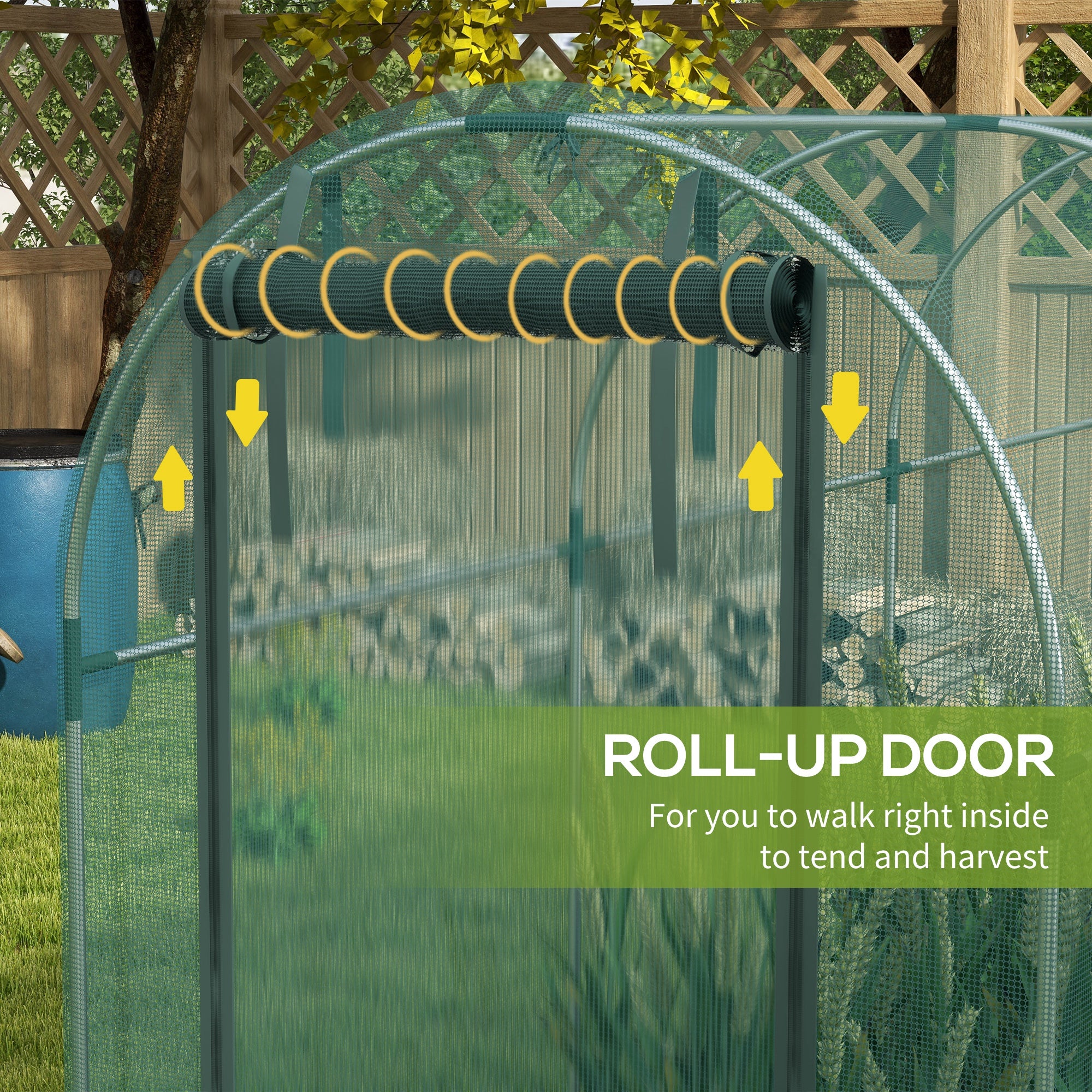 Fynco - 360 x 120cm Galvanised Steel Fruit Cage, Plant Protection Tent with Zipped Door, Green