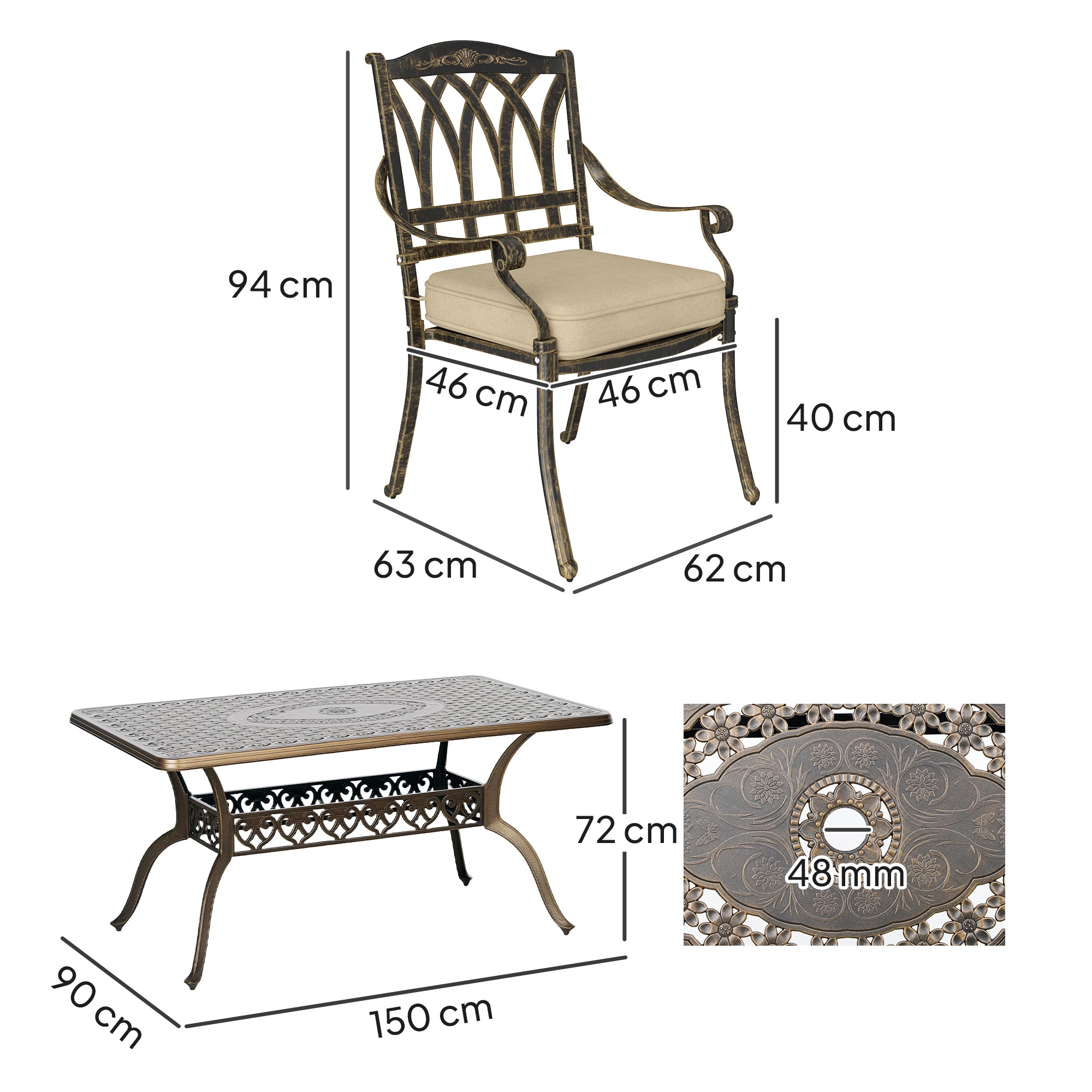 Seven-Piece Cast Aluminium Garden Dining Set - Bronze Tone