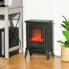 Fynco - Free standing Electric Fireplace Stove, Fireplace Heater with Realistic Flame Effect, Overheat Safety Protection, 1000W/2000W, Black