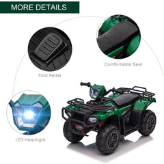 12V Kids Quad Bike with Forward, Reverse Functions, Ride-On ATV w/ Music, LED, Headlights, for Ages 3-5 Years - Green