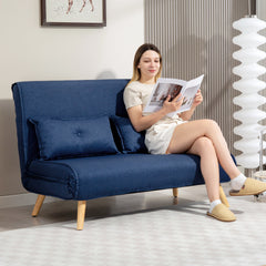Two-Seater Linen-Look Sofa Bed - Dark Blue