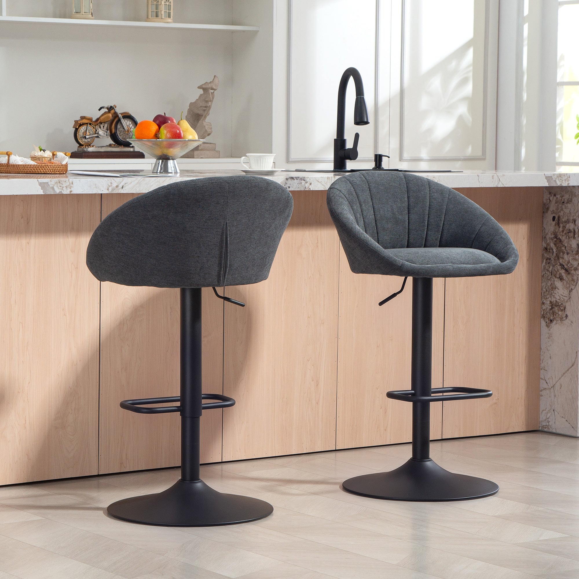 Fynco - Set of Two Relaxed Tub Bar Stools - Dark Grey