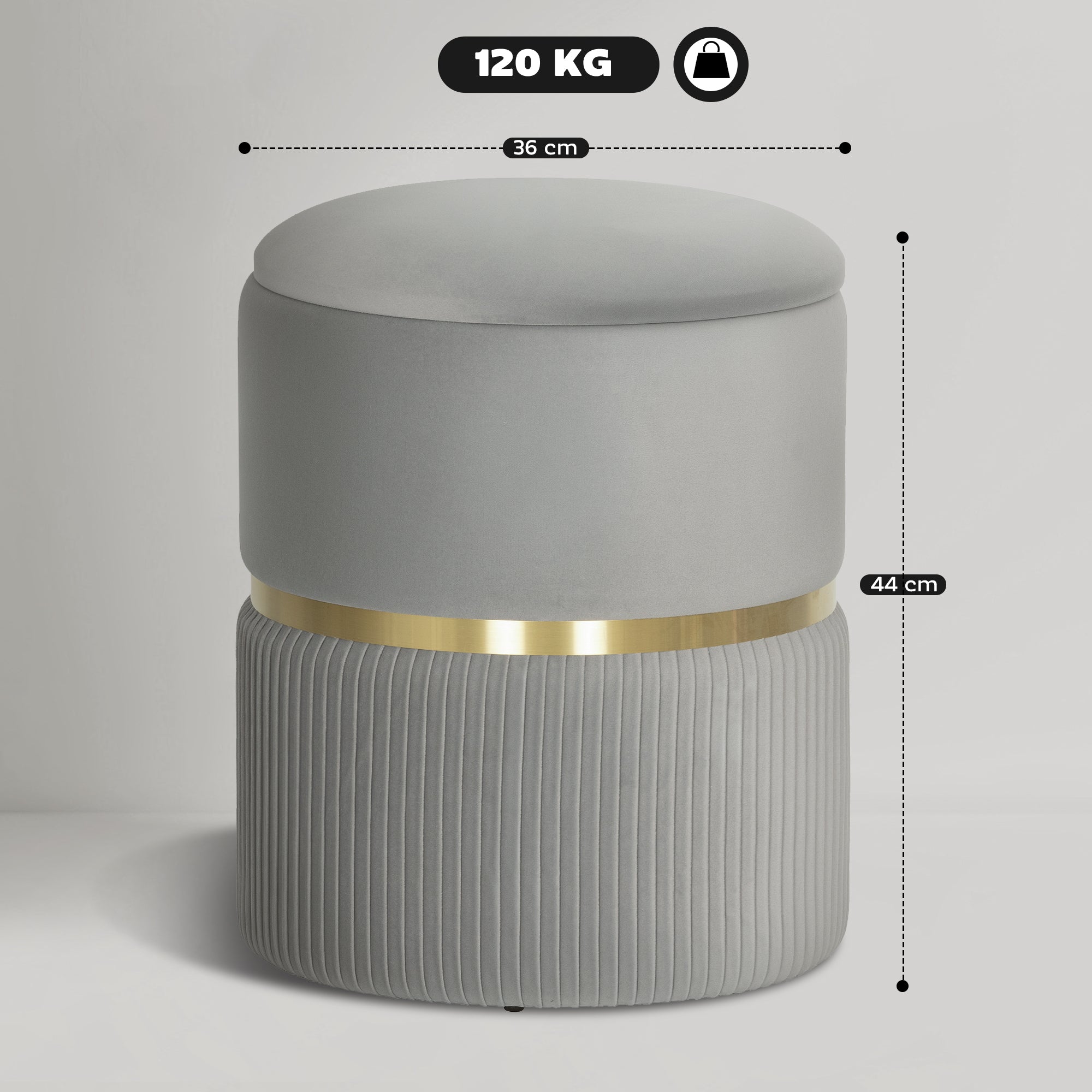 Fynco - Velvet-Feel Storage Ottoman - Light Grey