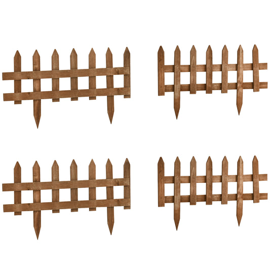 Fynco - Pack of 24 Wooden Border Fences, Garden Fixed Picket Fence for Lawn Edging, Flowerbed, 60L x 1D x 34H cm, Brown