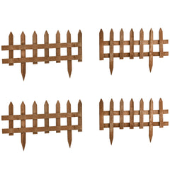 Fynco - Pack of 24 Wooden Border Fences, Garden Fixed Picket Fence for Lawn Edging, Flowerbed, 60L x 1D x 34H cm, Brown