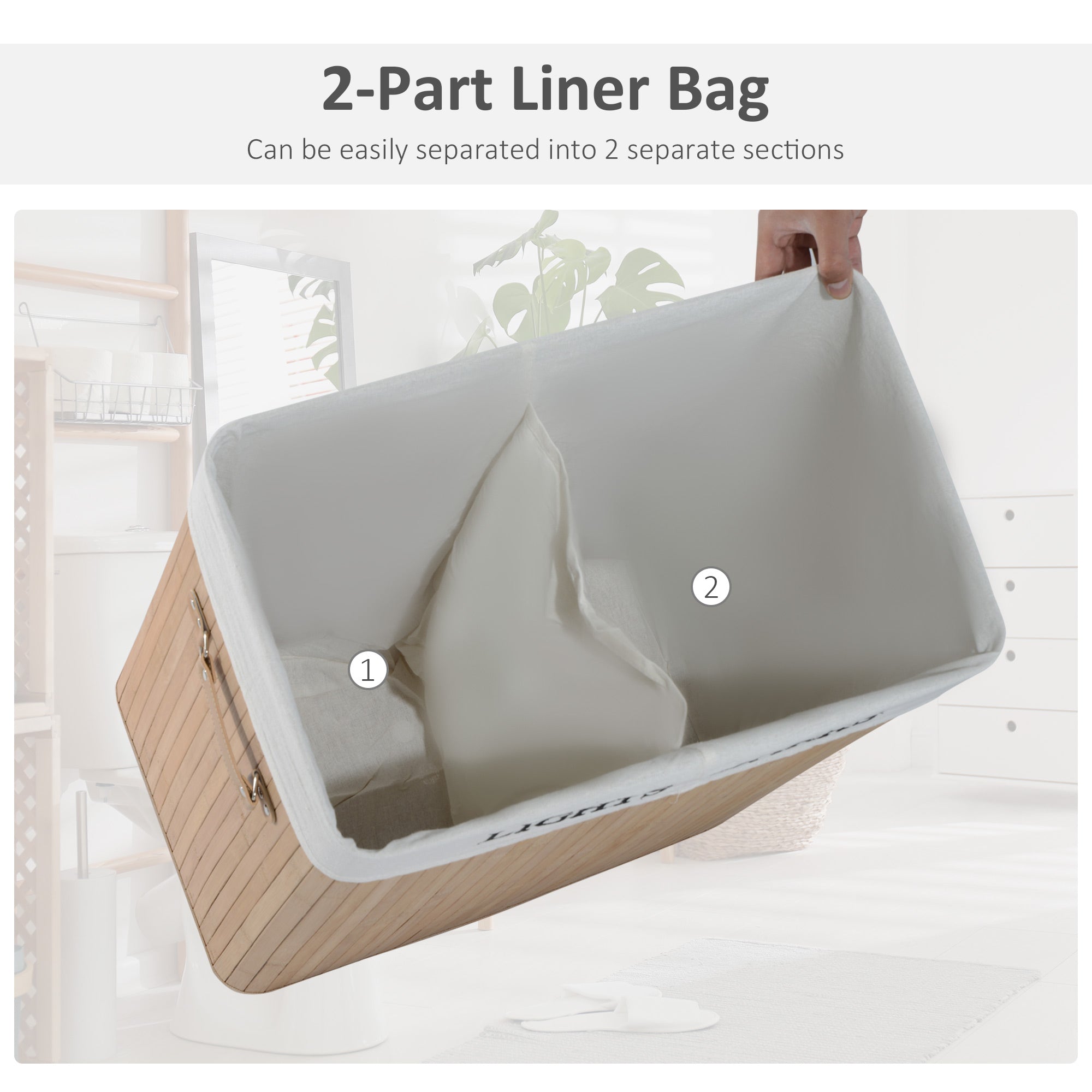 100L Collapsible Natural Wood Laundry Hamper Organizer Clothes Washing Basket Bin Storage Box w/Lid Removable Lining 52x32x63cm, Wood Color