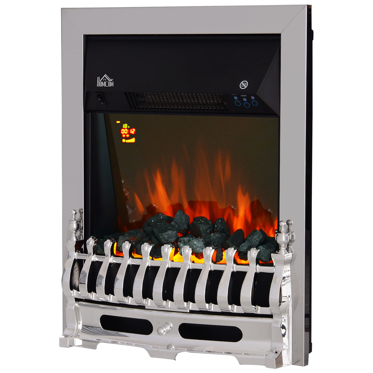Fynco - Contemporary Electric Fireplace Coal Burning Flame Effect Inset Fire Place Space Heater Glass View LED Lighting with Remote Control, 1000W/2000W