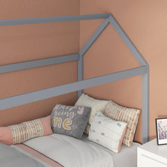 Single Bed Frame, House Scandinavian Style Wooden Bed Frame for 90W x 190Dcm Mattress, Pine Wood Bed Base, Grey
