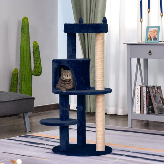 104 cm Cat Tree, Cat Condo Tree Tower, Cat Activity Centre with Scratching Posts, Plush Perches, Hanging Ball - Blue