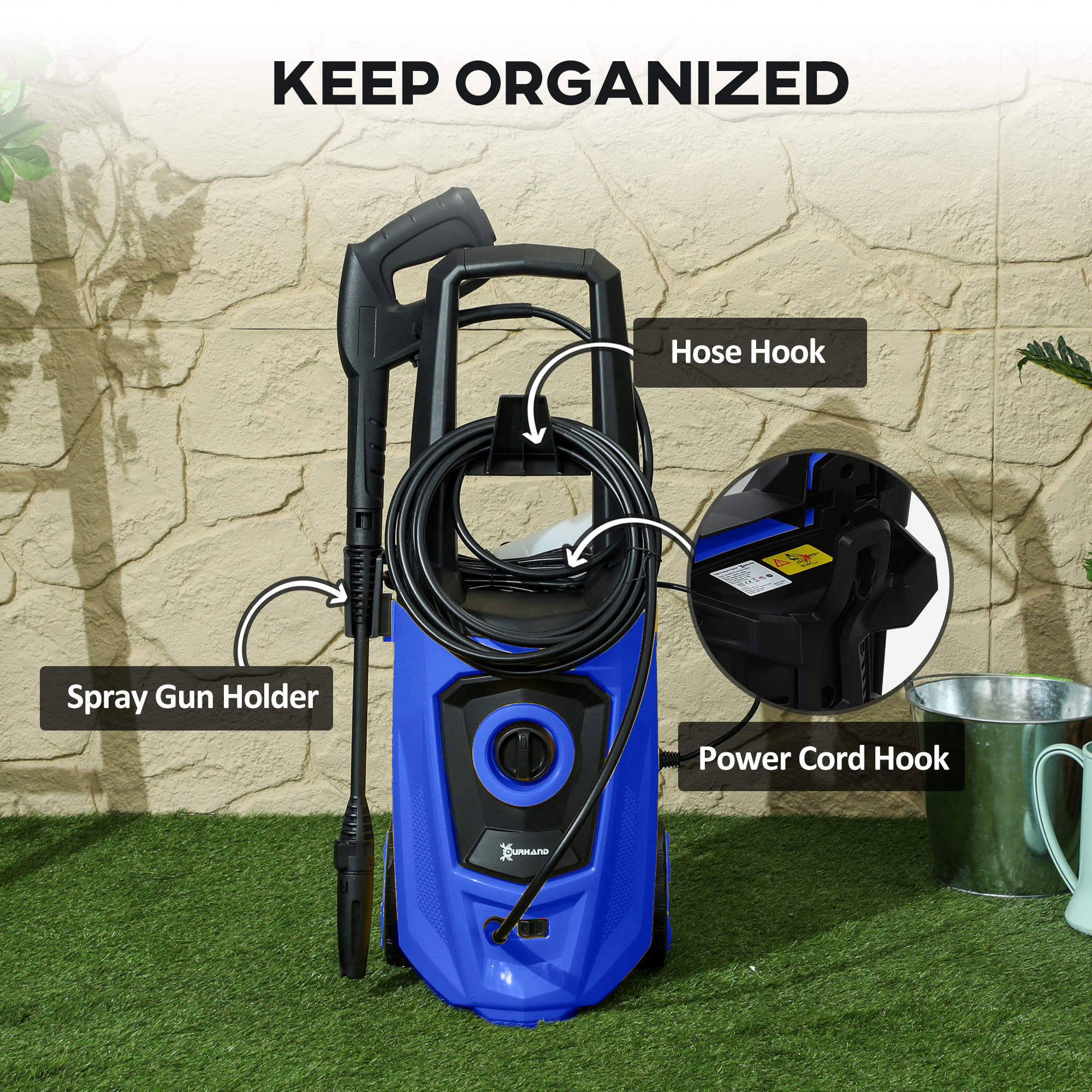 1800W High Pressure Washer, 150 Bar Pressure, 510 L/h Flow, High-Performance Portable Power Jet Wash Cleaner Blue