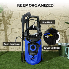 1800W High Pressure Washer, 150 Bar Pressure, 510 L/h Flow, High-Performance Portable Power Jet Wash Cleaner Blue