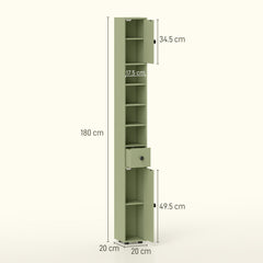 kleankin 180cm Slim Bathroom Cabinet, with Drawer, Shelves and Cupboards - Green