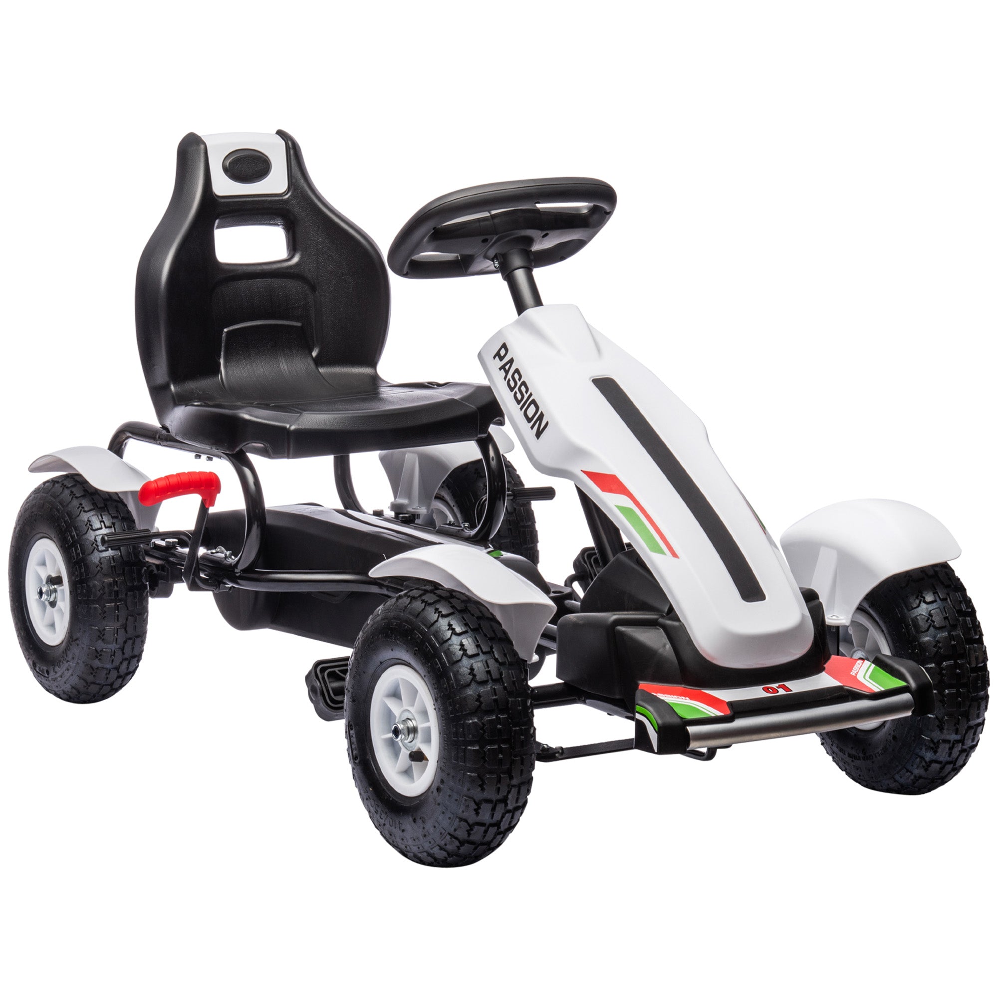Children Pedal Go Kart, Kids Ride On Racer with Adjustable Seat, Inflatable Rubber Tyres, Handbrake, for Ages 5-12 Years - White
