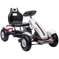 Children Pedal Go Kart, Kids Ride On Racer with Adjustable Seat, Inflatable Rubber Tyres, Handbrake, for Ages 5-12 Years - White