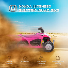 AIYAPLAY Honda Licensed Kids Electric Quad Bike, 6V ATV Ride On for Ages 1.5-3 Years, Pink