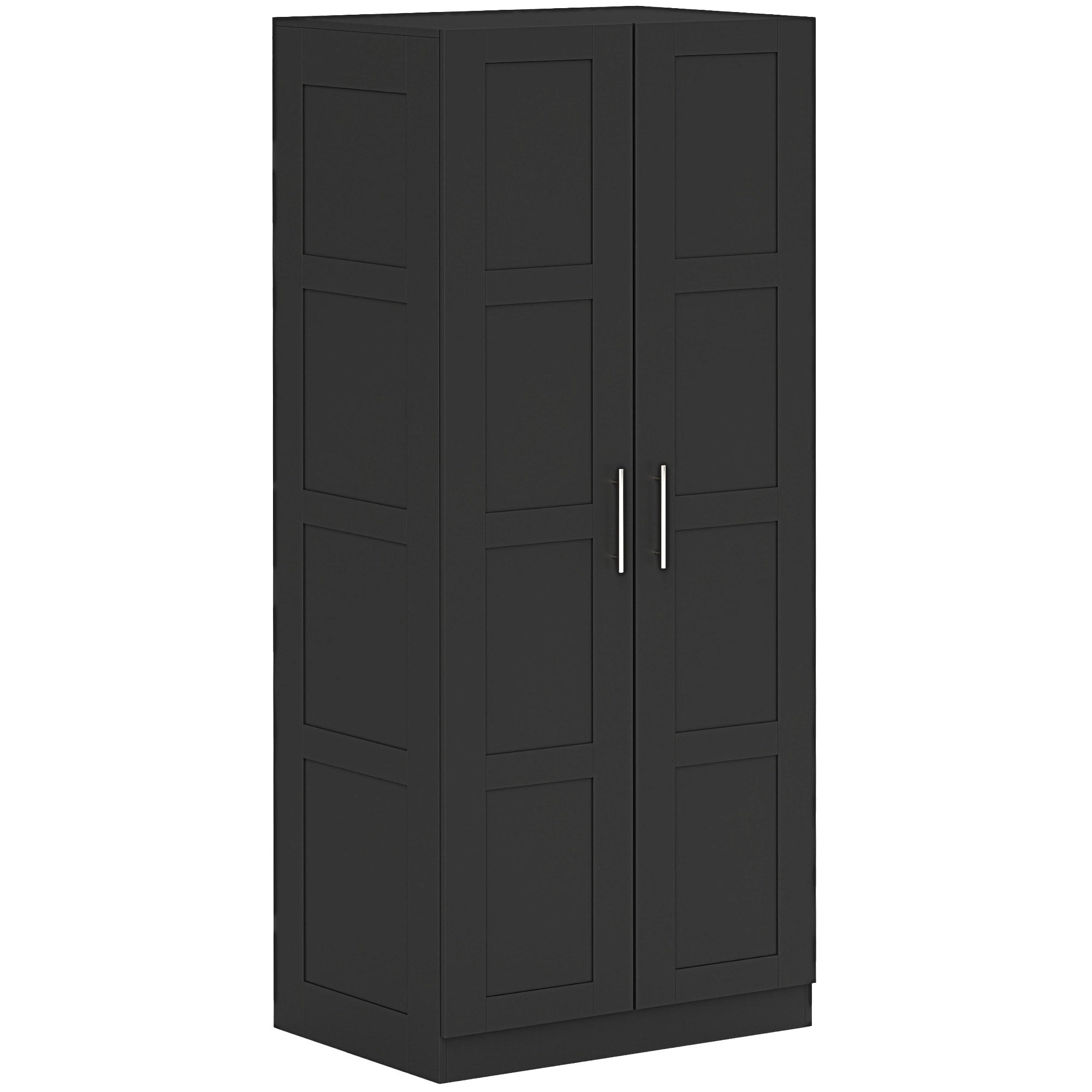 Double Panel Door Wardrobe, with Shelves - Black