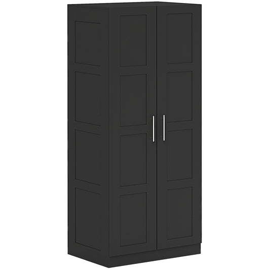 Double Panel Door Wardrobe, with Shelves - Black