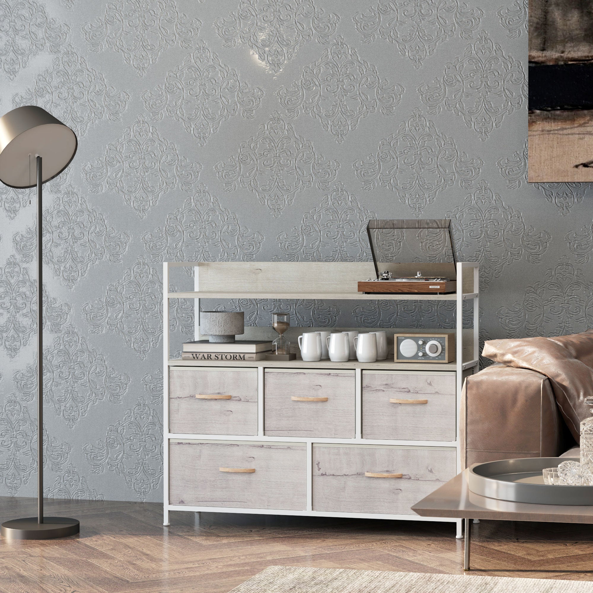 Rustic Chest of Five Fabric Drawers - Natural