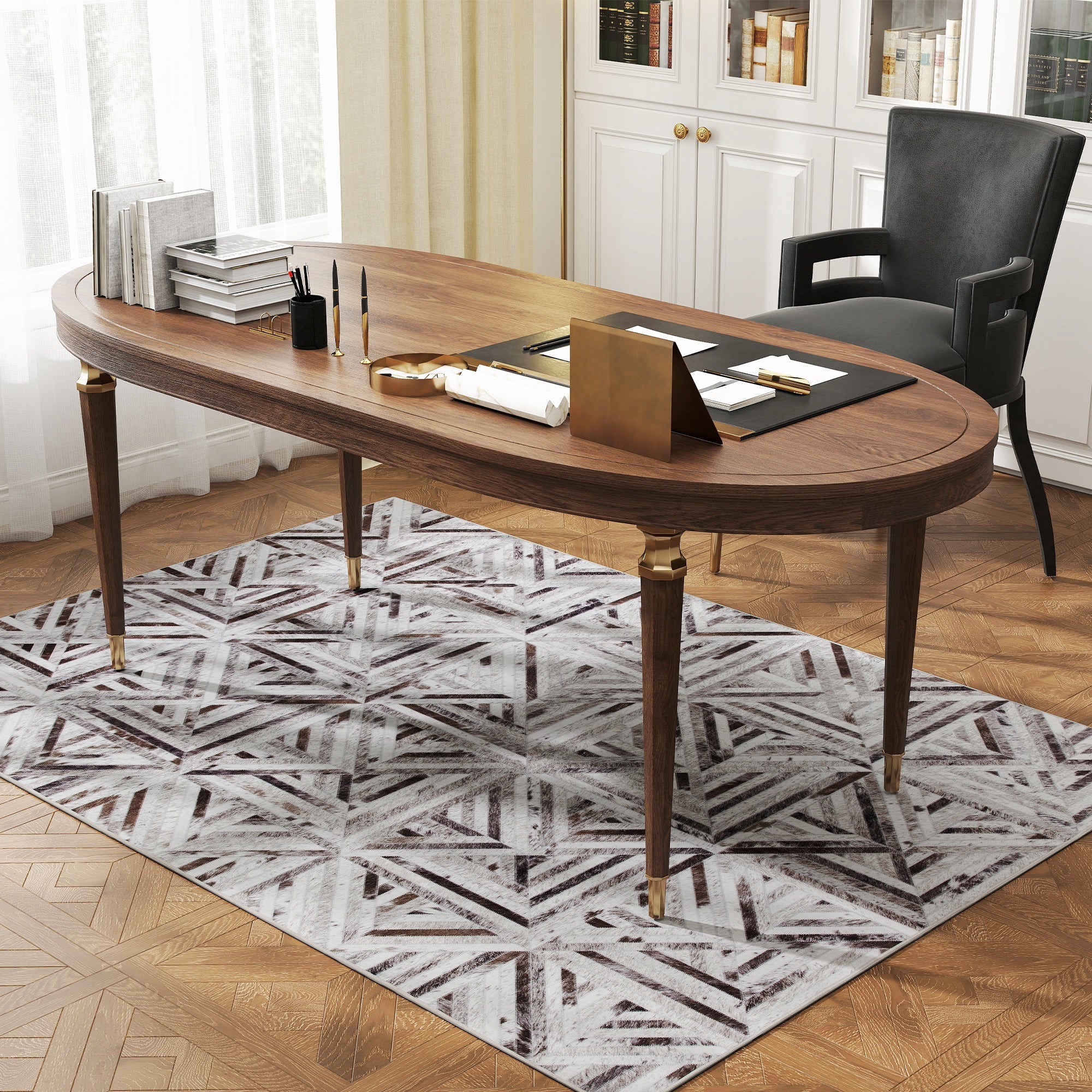 Fynco - Modern Area Rug, Triangle Pattern Non-Slip Washable Rug, Chenille Floor Carpet for Living Room, Bedroom, Dining Room, Home Office, 170 x 120 cm, Brown