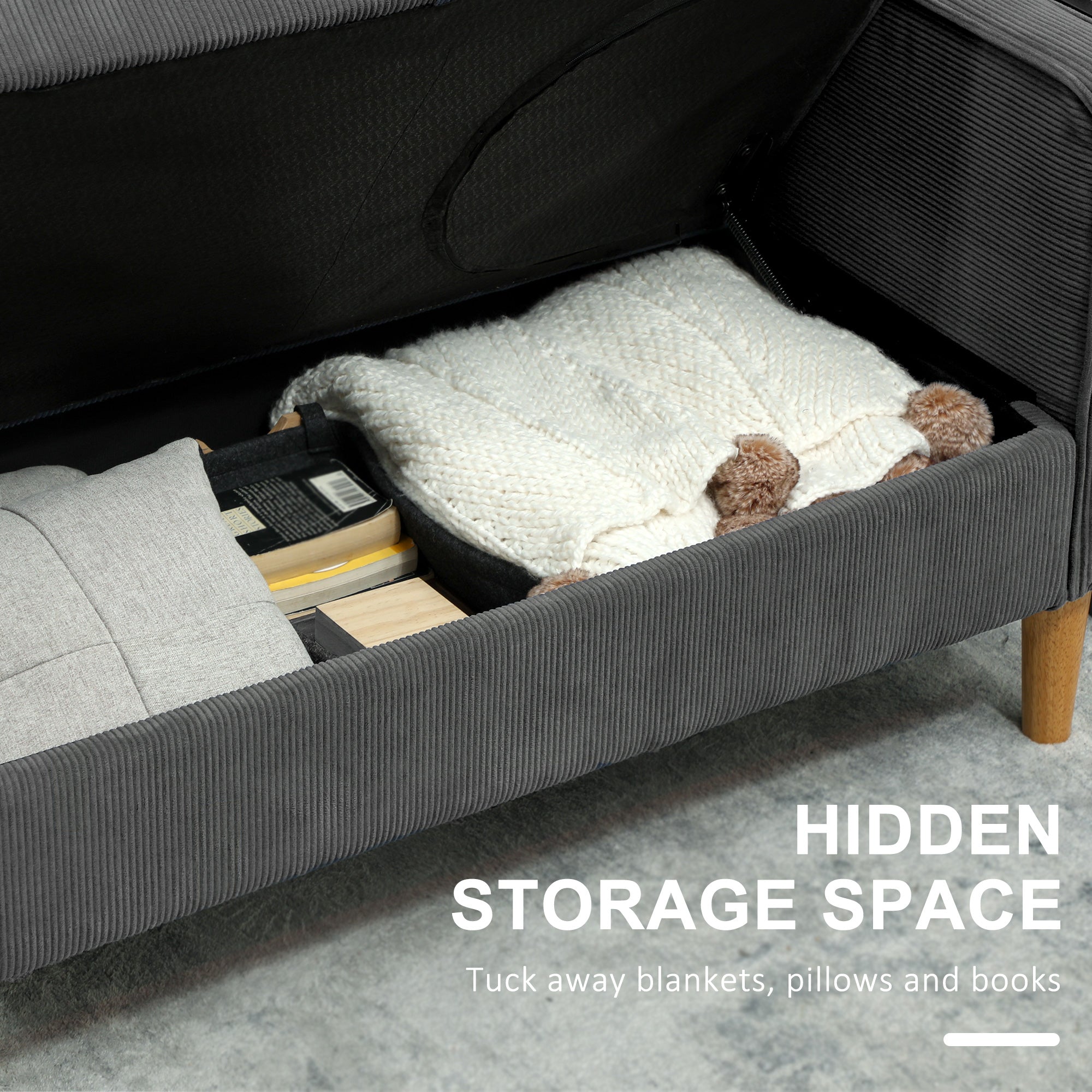 Small Two-Seater Corduroy Sofa - Grey