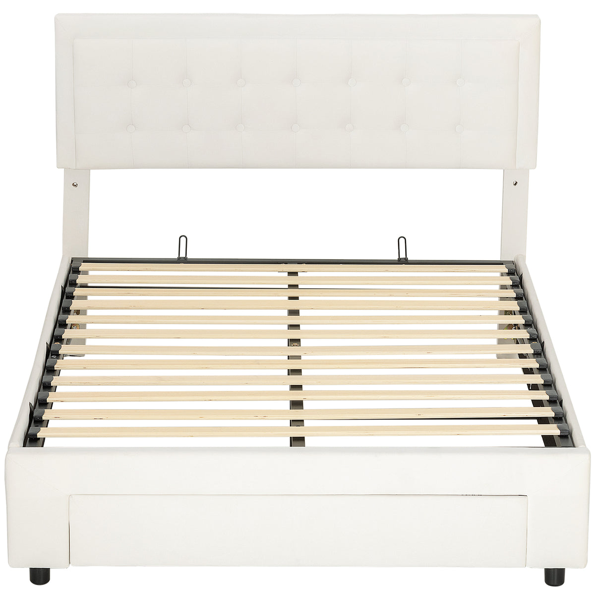 Fynco - Double Ottoman Bed Frame, with Front Drawer - Cream