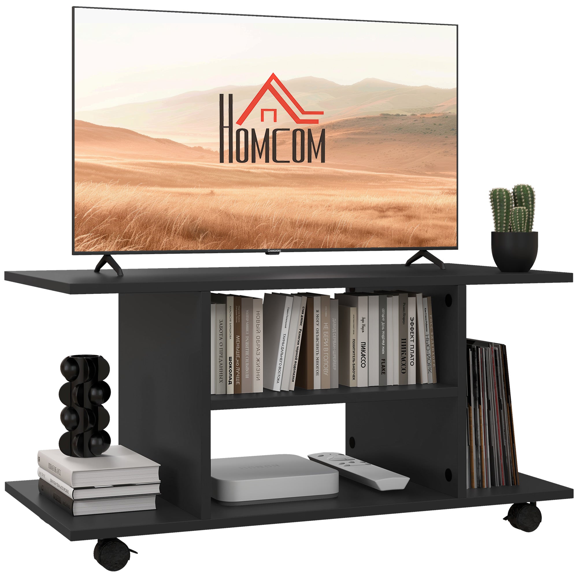 Modern TV Cabinet Stand Storage Shelves Table Mobile Bedroom Furniture Bookshelf Bookcase Black