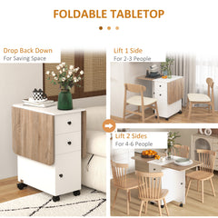 Multi-Storage Six-Person Drop Leaf Dining Table - Oak and White
