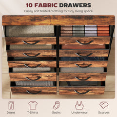 Chest of Ten Fabric Drawers - Rustic Brown