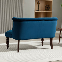Fynco - Velvet 2 Seater Sofa, Button Tufted Wingback Loveseat with Rubber Wood Legs for Living Room, Bedroom, Dark Blue