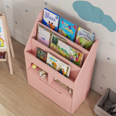Kids Bookshelf, Toy Organiser, with Storage Drawer, Wheels - Pink