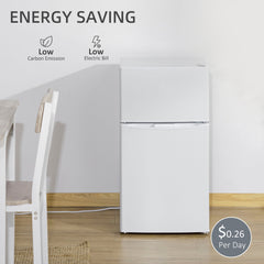 Fynco - 88L Under Counter Fridge Freezer, Small Refrigerator with 5-Setting, 3 Star Freezer Rating, White