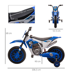 12V Kids Electric Motorcycle Ride-On, with Training Wheels, for Ages 3-6 Years - Blue