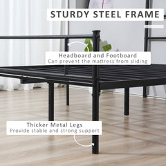 King Metal Bed Frame Solid Bedstead Base with Headboard and Footboard, Metal Slat Support and Underbed Storage Space, Bedroom Furniture, Black